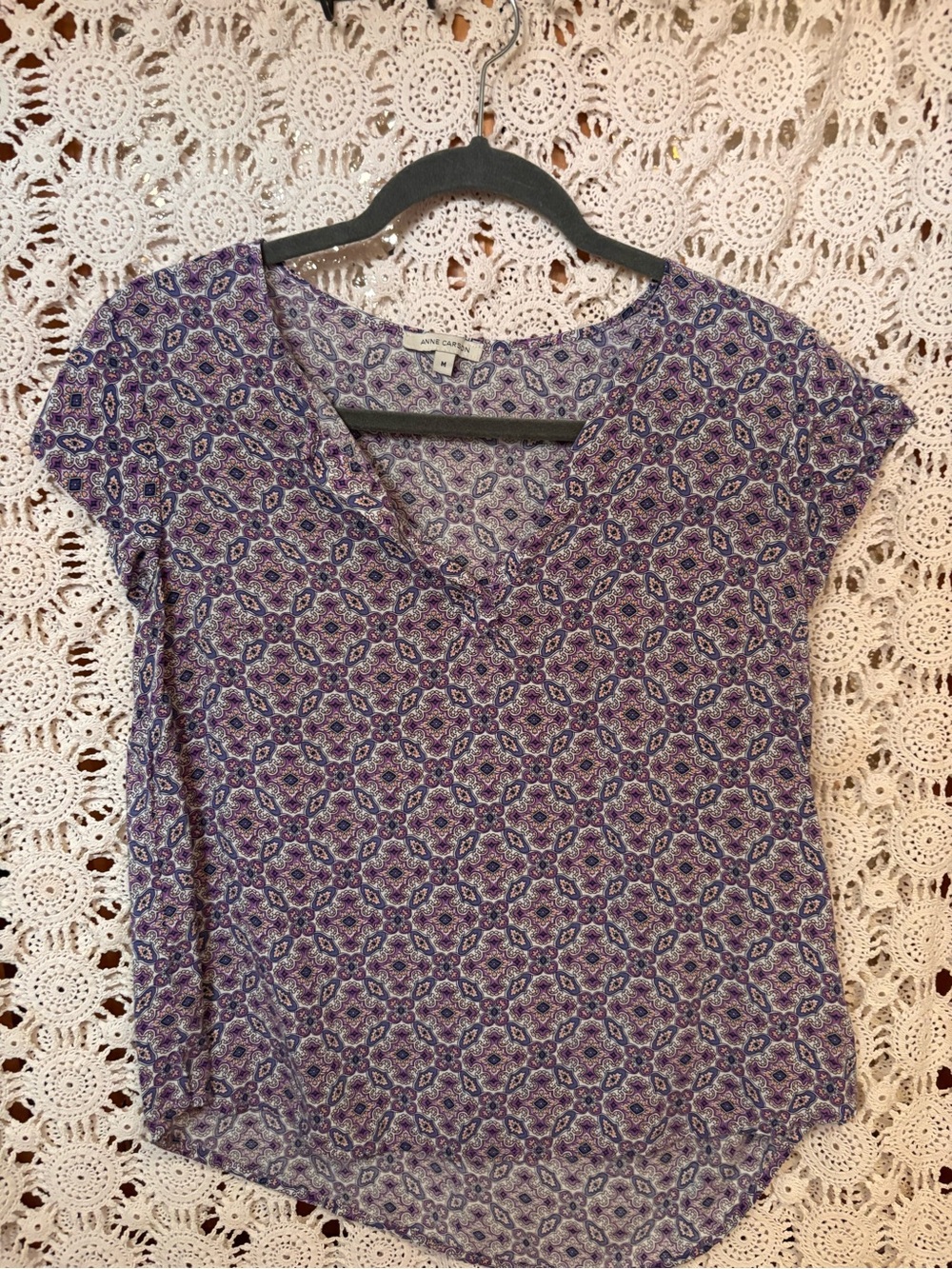 Anne Carson Purple Multi-Print V-Neck Blouse